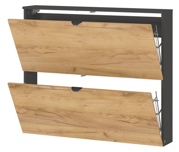 Výklopný závěsný botník v dekoru dubu v antracitovo-přírodní barvě 100x85x19 cm Renell – Germania