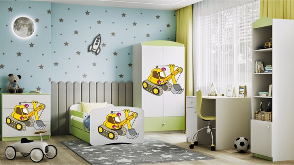 Kocot kids Dětská postel Babydreams bagr zelená, varianta 70x140, bez šuplíků, bez matrace