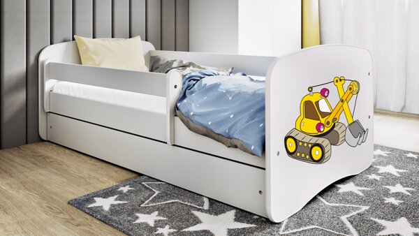 Kocot kids Dětská postel Babydreams bagr bílá, varianta 70x140, bez šuplíků, bez matrace