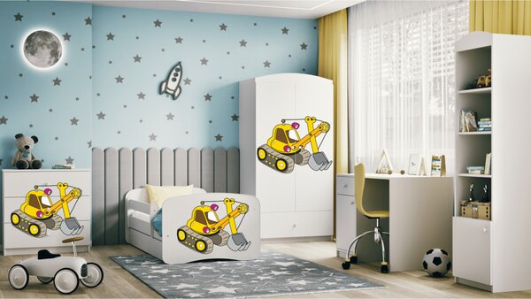 Kocot kids Dětská postel Babydreams bagr bílá, varianta 70x140, bez šuplíků, bez matrace
