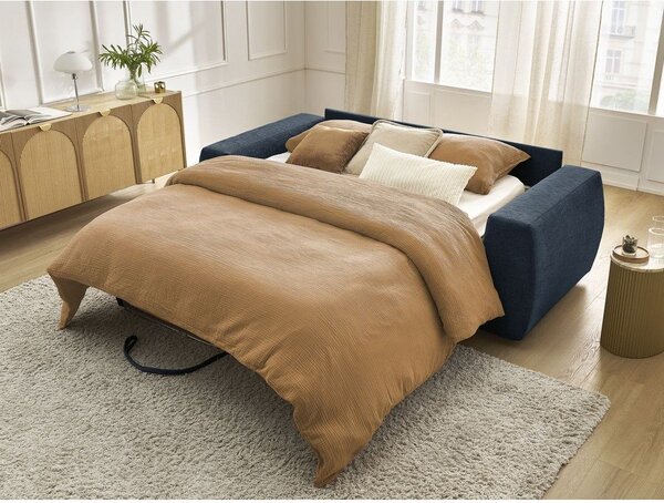 Tmavě modrá žinylková pohovka na každodenní spaní/rozkládací 220 cm Hugo – Bobochic Paris