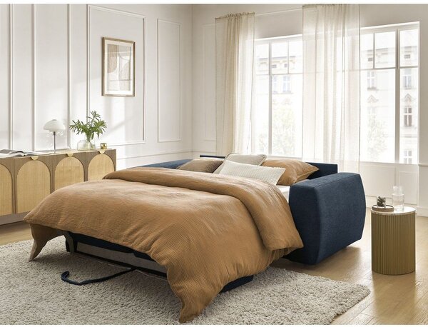 Tmavě modrá žinylková pohovka na každodenní spaní/rozkládací 220 cm Hugo – Bobochic Paris