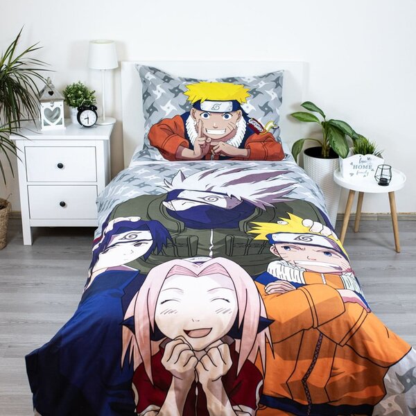 Bavlněné dětské povlečení na jednolůžko 140x200 cm Naruto "Grey" – Jerry Fabrics