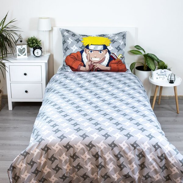 Bavlněné dětské povlečení na jednolůžko 140x200 cm Naruto "Grey" – Jerry Fabrics