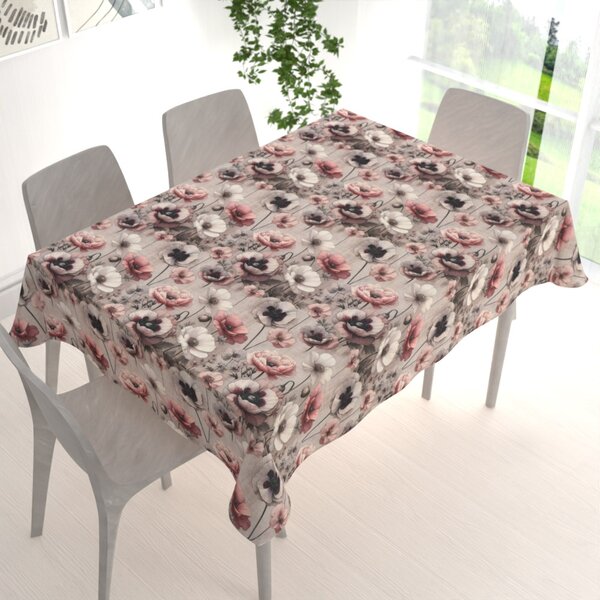Biante Dekorační obdélníkový ubrus Terra TRA-003 Růžovo-bílé květy na šedobéžovém 50x100 cm