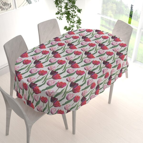 Biante Dekorační oválný ubrus Terra TRA-001 Tulipány na kouřově šedém 50x100 cm