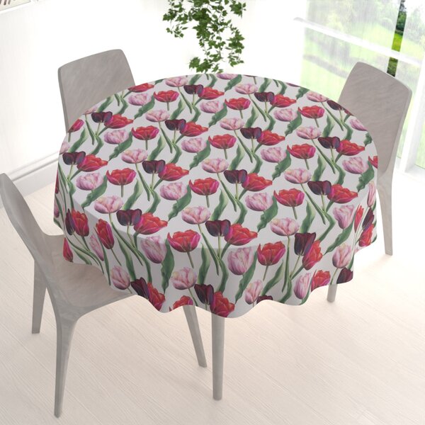 Biante Dekorační kulatý ubrus Terra TRA-001 Tulipány na kouřově šedém Ø 100 cm