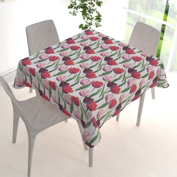 Biante Dekorační čtvercový ubrus Terra TRA-001 Tulipány na kouřově šedém 40x40 cm
