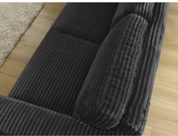 Černá manšestrová pohovka na každodenní spaní/rozkládací 220 cm Hugo – Bobochic Paris