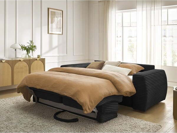 Černá manšestrová pohovka na každodenní spaní/rozkládací 220 cm Hugo – Bobochic Paris