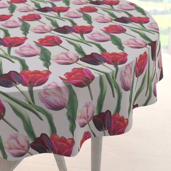 Biante Dekorační kulatý ubrus Terra TRA-001 Tulipány na kouřově šedém Ø 100 cm