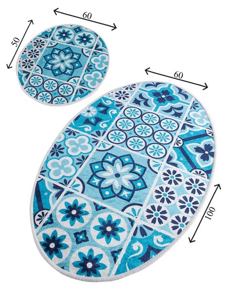 Modré koupelnové předložky v sadě 2 ks 60x100 cm Ceramic – Foutastic