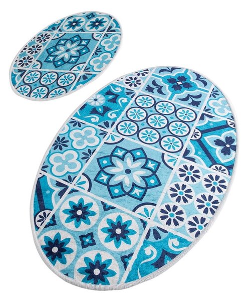 Modré koupelnové předložky v sadě 2 ks 60x100 cm Ceramic – Foutastic