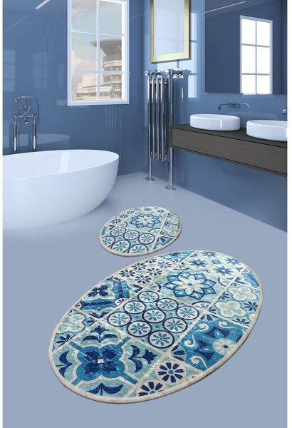 Modré koupelnové předložky v sadě 2 ks 60x100 cm Ceramic – Foutastic