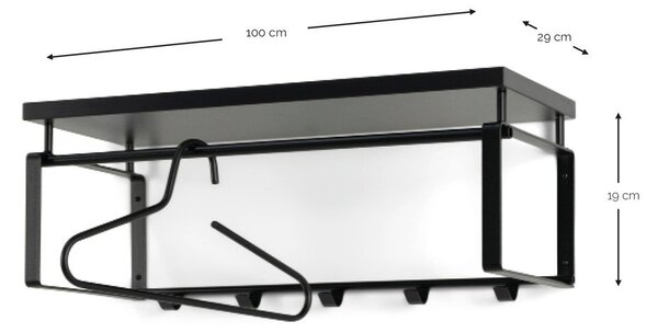 Ocelový nástěnný věšák v přírodní barvě/taupe s poličkou 70 cm Rex – Spinder Design