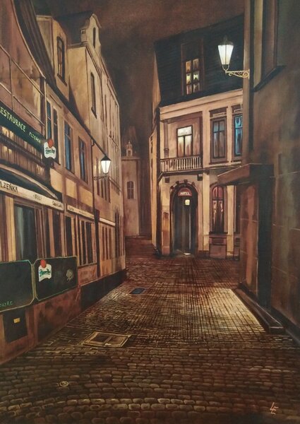 Ručně malovaný obraz od Eduard Lepieš - "Plzeňka Liberec", rozměr: 50 x 70 cm