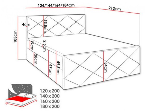 Postel s matrací a roštem HALKA - 160x200, šedomodrá 1 + topper ZDARMA