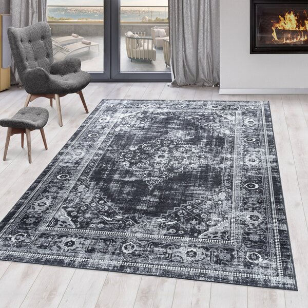 Ayyildiz, Kusový koberec Fiesta 4301 black, 80x250, černobílá, chodba / předsíň