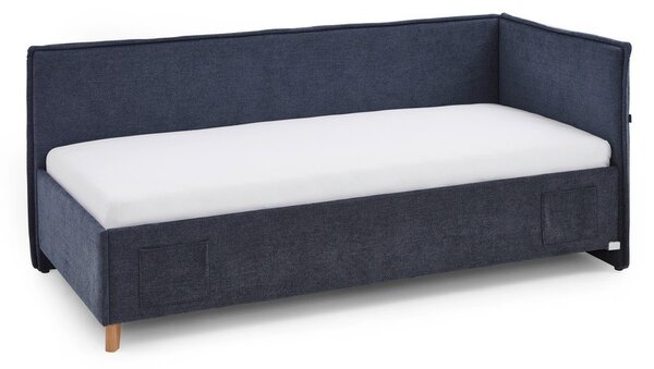 Tmavě modrá čalouněná rohová dětská postel s úložným prostorem s roštem 90x200 cm Fun – Meise Möbel