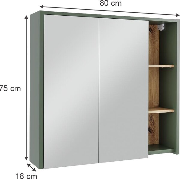 Skříňka se zrcadlem do koupelny Vicco Viola Zelená/umělecká 80 x 75 cm s otevřenými policemi, Model 54862