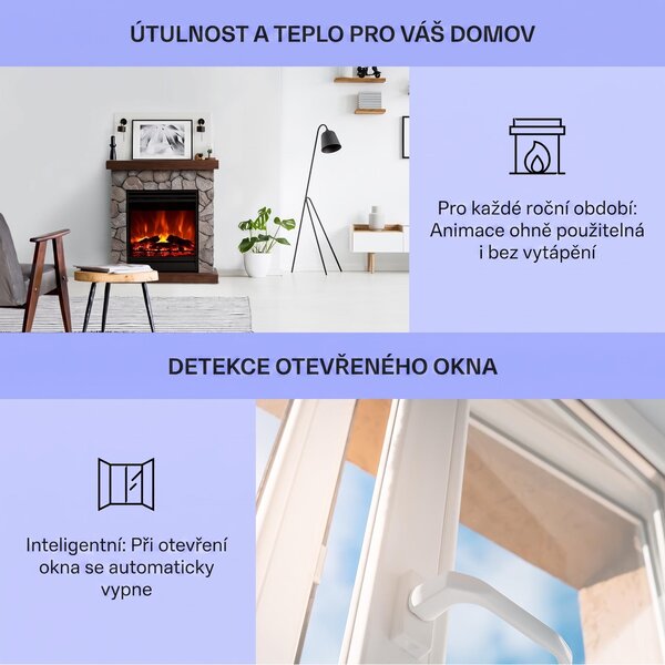 Klarstein Dekorativní krb s LED plameny, elektrický krb s ohřívačem, 1800W elektrický krb, úsporný elektrický krb, nástěnný krb s dálkovým ovládáním a časovačem, elektrické krby s krytem z polystonu