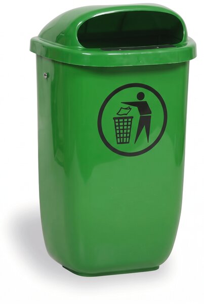 Venkovní odpadkový koš na sloupek, 50 l, 425 x 320 x 780 mm, tmavě zelený