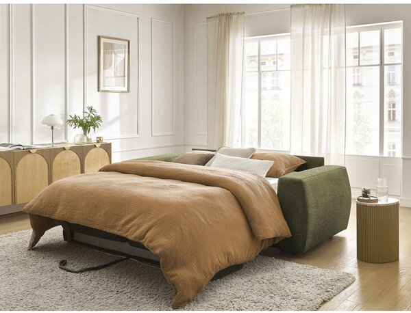 Zelená žinylková pohovka na každodenní spaní/rozkládací 220 cm Hugo – Bobochic Paris