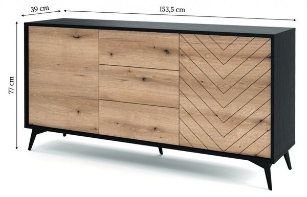 Piaski Komoda Diamond 153,5 cm I dub/černá