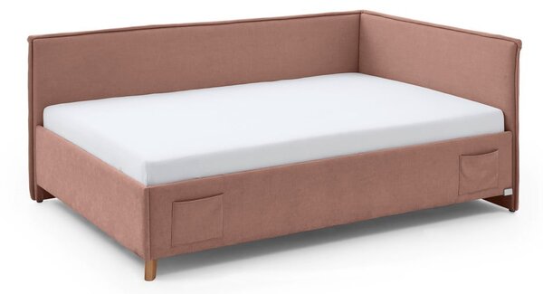 Růžová čalouněná rohová dětská postel s úložným prostorem s roštem 140x200 cm Fun – Meise Möbel
