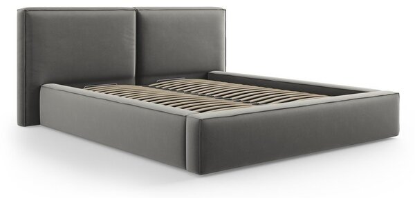 Šedá sametová čalouněná dvoulůžková postel s úložným prostorem s roštem 180x200 cm Arendal – Cosmopolitan Design