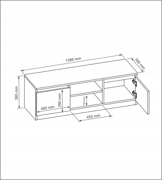 TV stolek stojící Meble Masztalerz 140 cm x 40 cm x 39 cm