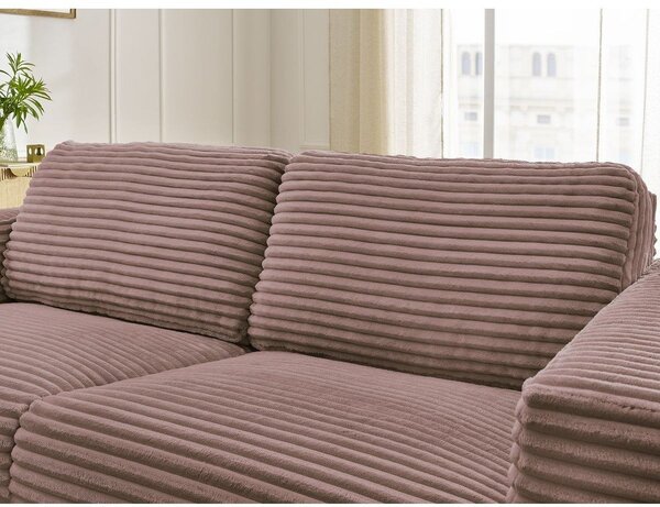Růžová manšestrová pohovka na každodenní spaní/rozkládací 220 cm Hugo – Bobochic Paris