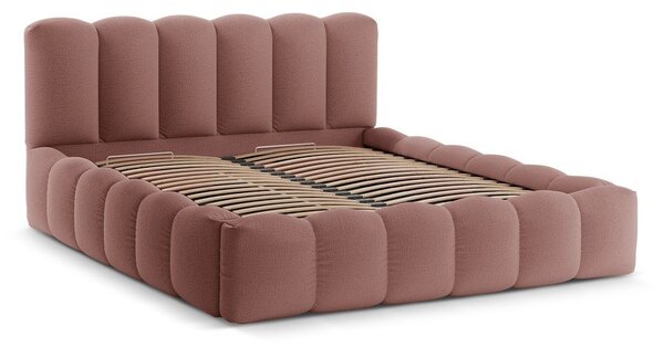 Růžová čalouněná dvoulůžková postel s úložným prostorem s roštem 160x200 cm Lupine – Micadoni