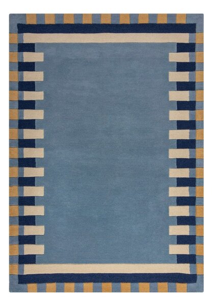 Modrý ručně tkaný vlněný koberec 200x290 cm Kai Wool Border – Flair Rugs