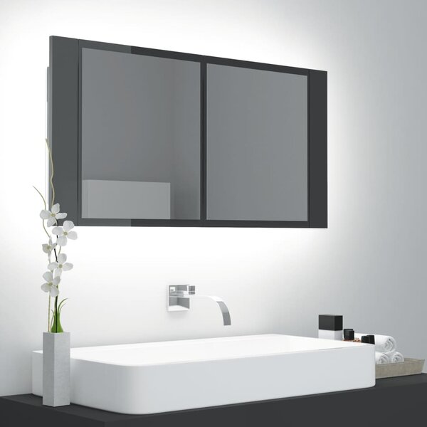 LED koupelnová skříňka se zrcadlem lesklá šedá 90x12x45cm akryl