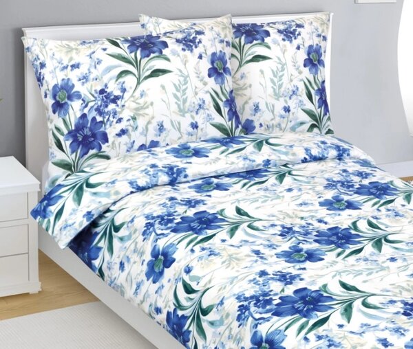 Bellatex Povlečení bavlněné 140x200, 70x90 cm Klematis Modrá,Bílá