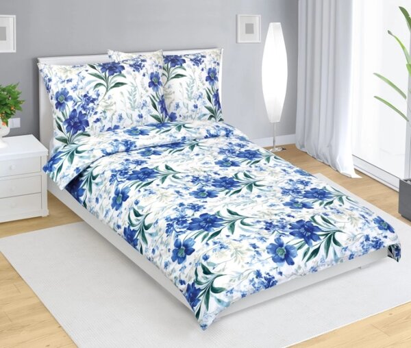 Bellatex Povlečení bavlněné 140x200, 70x90 cm Klematis Modrá,Bílá
