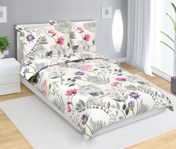 Bellatex Povlečení bavlněné 140x200, 70x90 cm Magnolie Šedá,Smetanová,Růžová