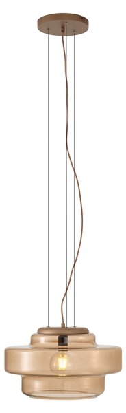 Retro závěsná lampa tmavý bronz s jantarovým sklem - Barb