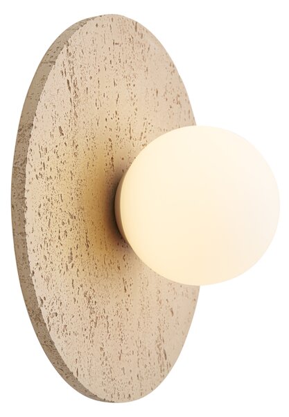 Nástěnná lampa Japandi z přírodního kamene kulatá s opálovým sklem - Josie