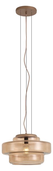 Retro závěsná lampa tmavý bronz s jantarovým sklem - Barb