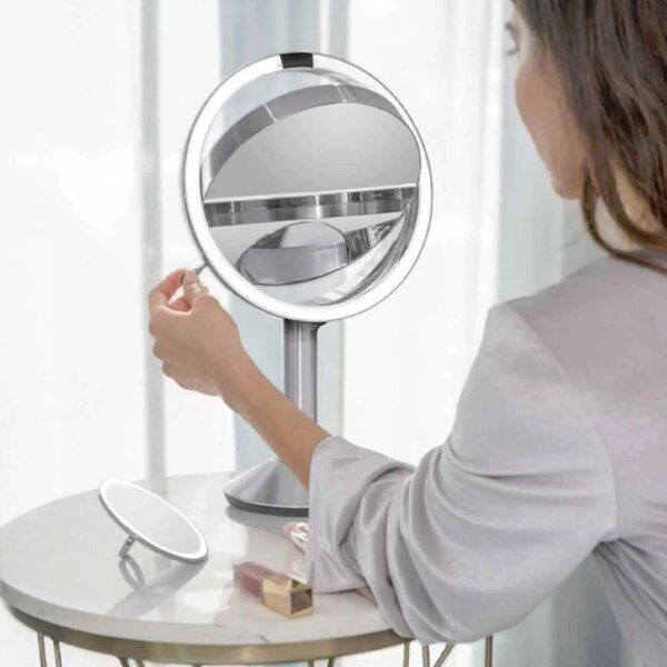 Kosmetické zrcátko Simplehuman Sensor TRIO, LED osvětlení, 1x/5x/10, dobíjecí, matná nerez