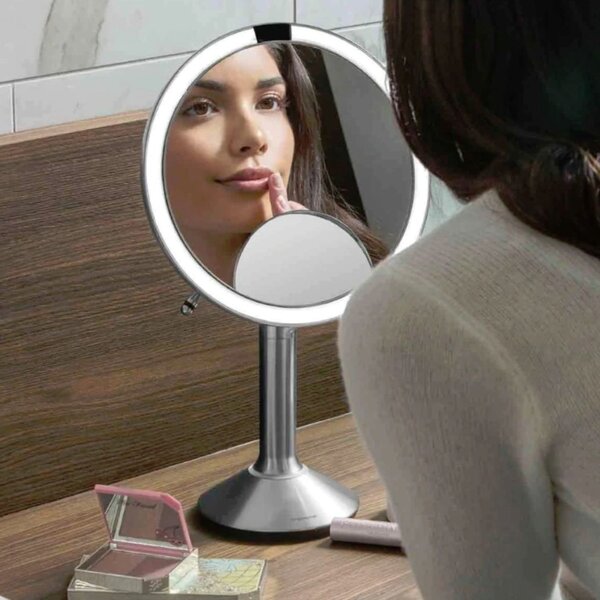 Kosmetické zrcátko Simplehuman Sensor TRIO, LED osvětlení, 1x/5x/10, dobíjecí, matná nerez