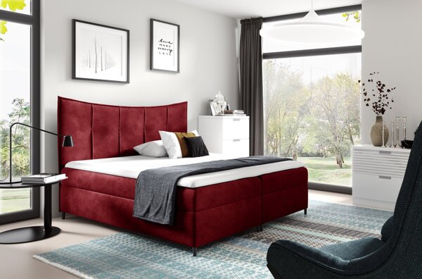 Boxspringová postel IRINI - 140x200, červená + topper ZDARMA