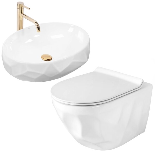 Sada závěsná WC mísa REA Gustavo Rimless + umyvadlo na desku Maya
