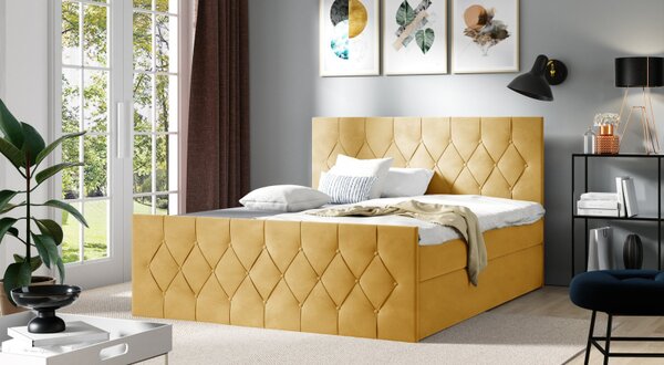 Čalouněná postel TIBOR LUX - 140x200, žlutá + topper ZDARMA