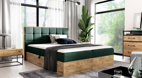 Boxspringová postel CHANTELLE 1 - 200x200, zelená + topper ZDARMA