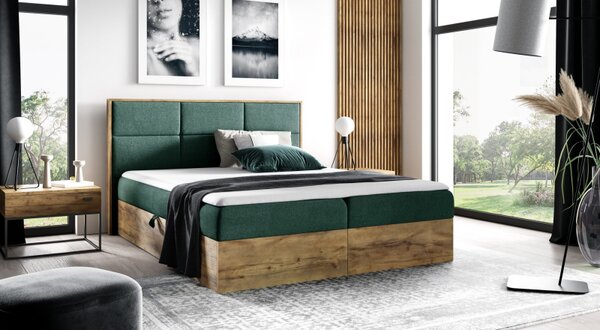 Boxspringová postel CHANTELLE 2 - 140x200, zelená + topper ZDARMA