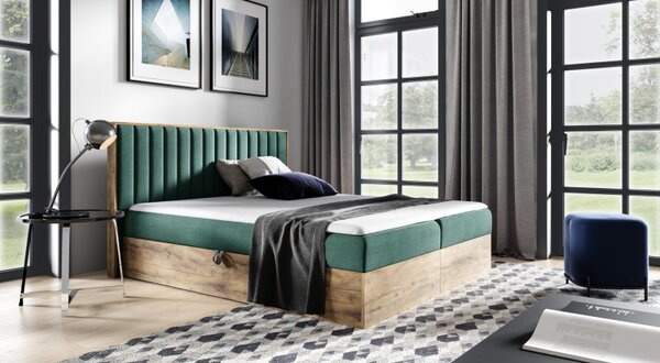 Boxspringová postel CHANTELLE 4 - 180x200, zelená + topper ZDARMA