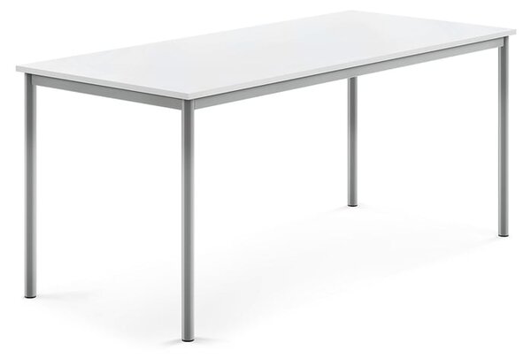 AJ Produkty Stůl BORÅS, 1800x800x760 mm, stříbrné nohy, HPL deska, bílá